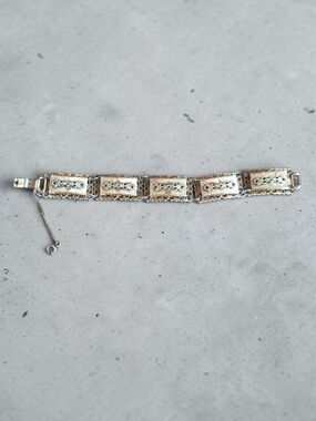 Vintage Monet Gold Tone Filigree Panel Bracelet
